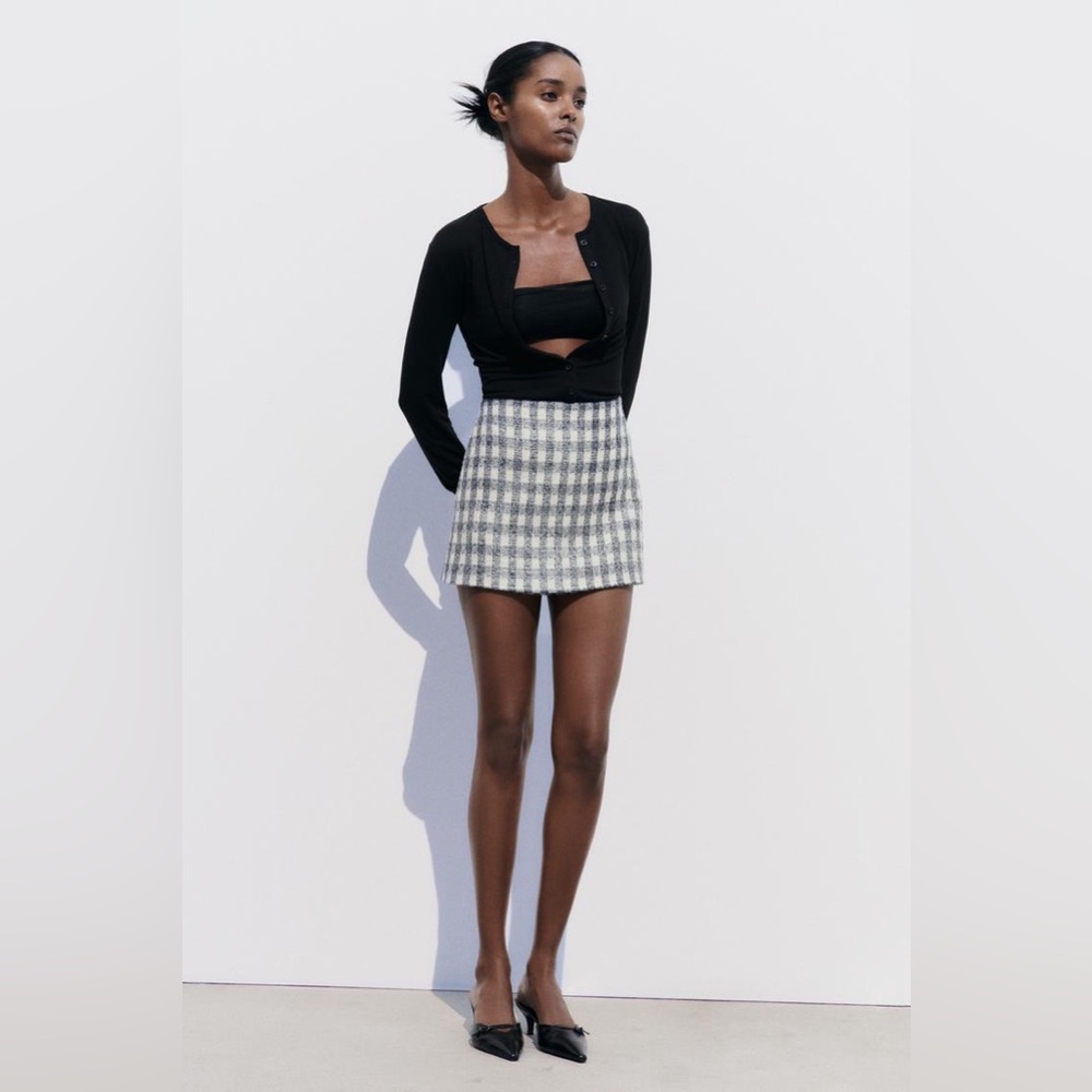 Metallic Plaid Skort Zara